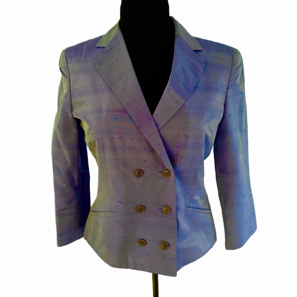 Armani Collezioni Silk Blazer Size 6 Double Breasted Lavender Blue Vintage